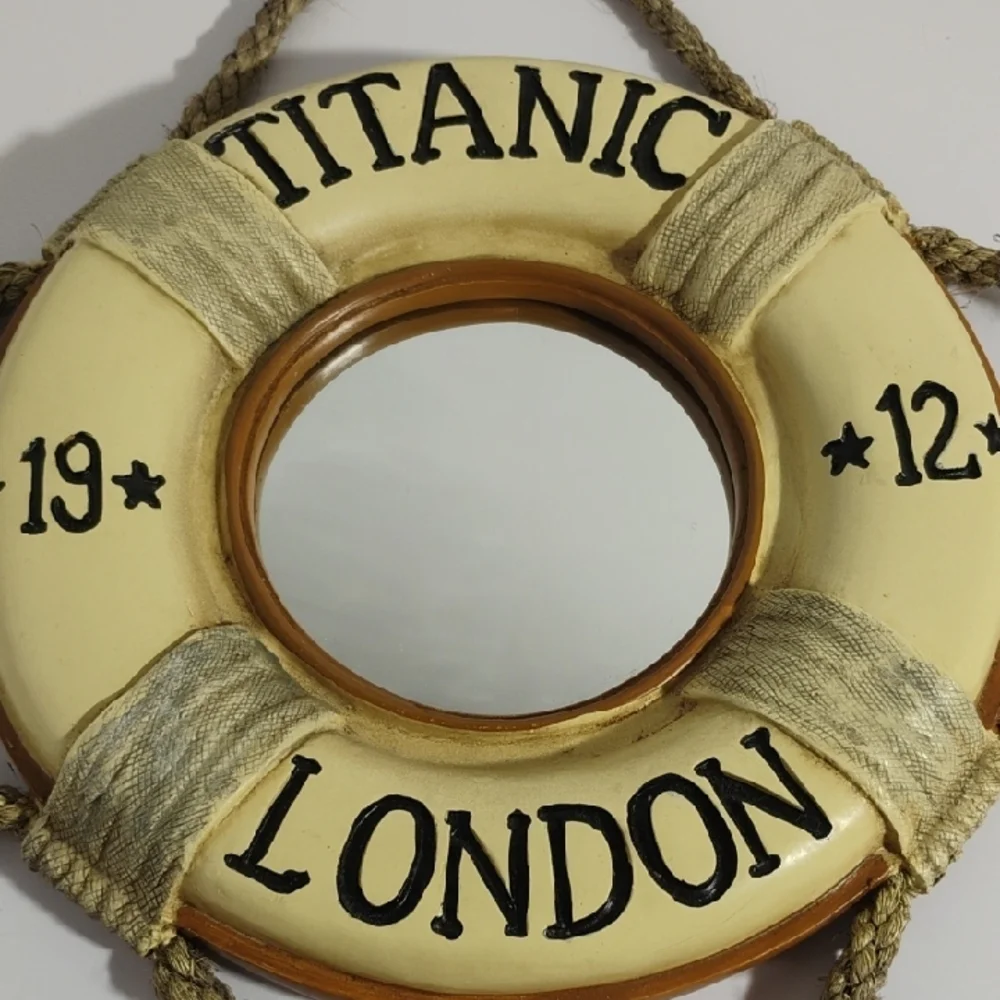 Titanic 1912 Nautical Mirror Cream and Brown Life Ring Wall Decor Vintage
